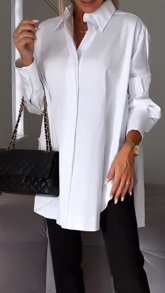 commsmarket-Lapel Slit Shirt-buy 2 free shipping