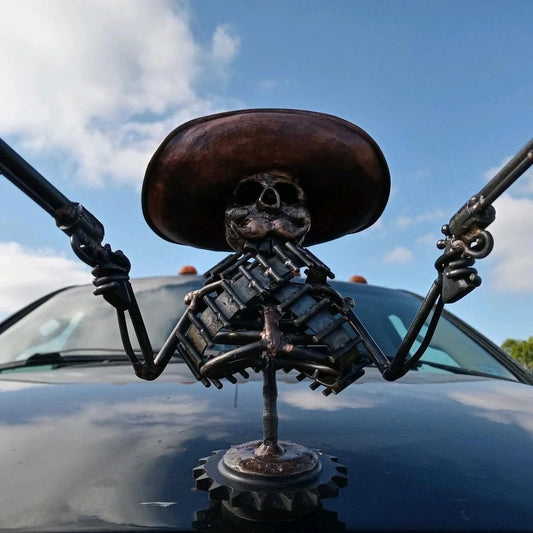 commsmarket-Handmade Cast Cowboy Skull Gunslinger Hood Ornament Sculpture