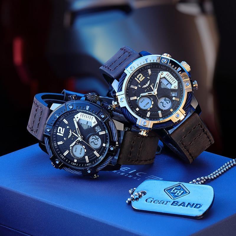 🔥Multifunctional Dual Display 3ATM Waterproof Men's Quartz Sports Watch